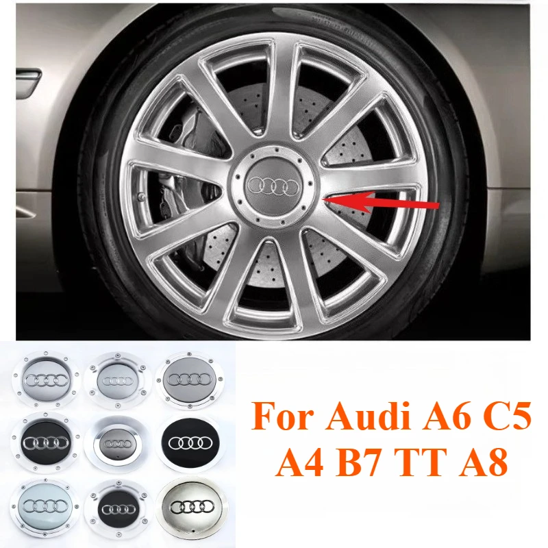 

For Audi A6 C5 A4 B7 TT A8 Wheel Hub Center Caps Tire Rim Center Badge Emblem Cover Replacement Car Exterior Accessories