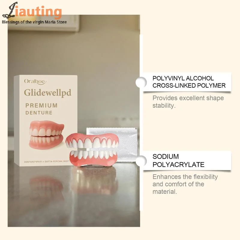 New 1Set Safe Silicone Upper & Lower Veneers Full Denture Fake Teeth Perfect Laugh Veneers Dentures Paste Fake Teet For Women