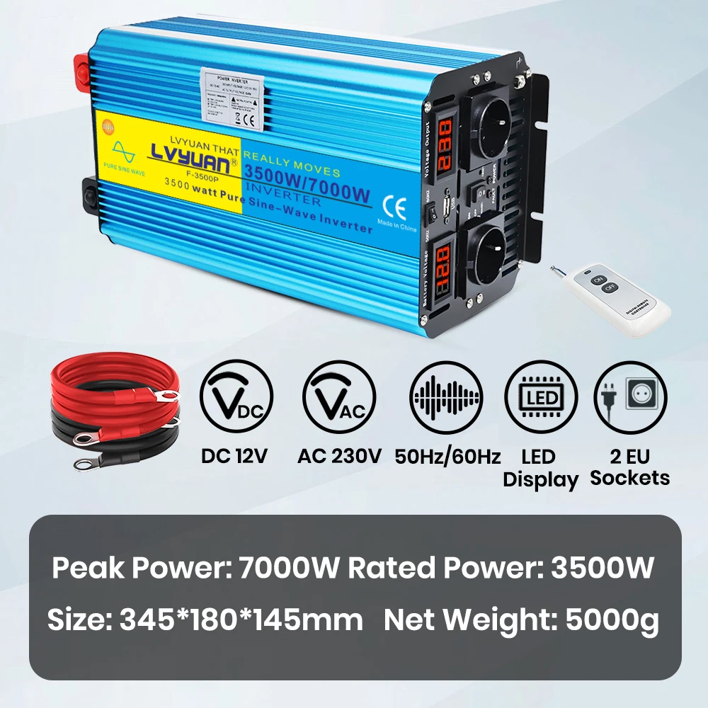 EU Socket Zuivere Sinus Omvormer 5000 W/6000 W/7000 W/8000 W DC 12 V 24 V Naar AC 220 V 50 HZ Omvormer Oplader Converter Adapter