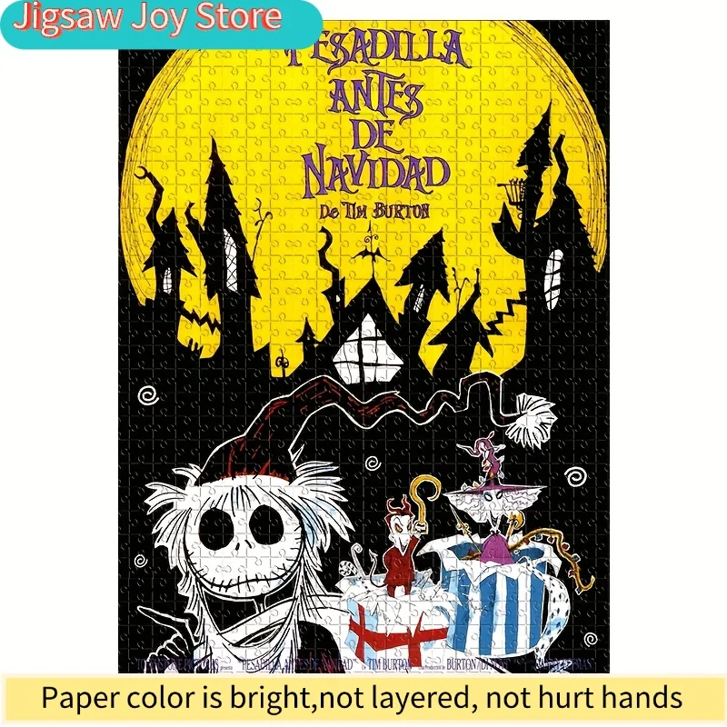 1000pcs Puzzle Featuring Cartoon Characters from "The Nightmare Before Christmas" with Jack And Sally, The Moon, Zero, Zombie