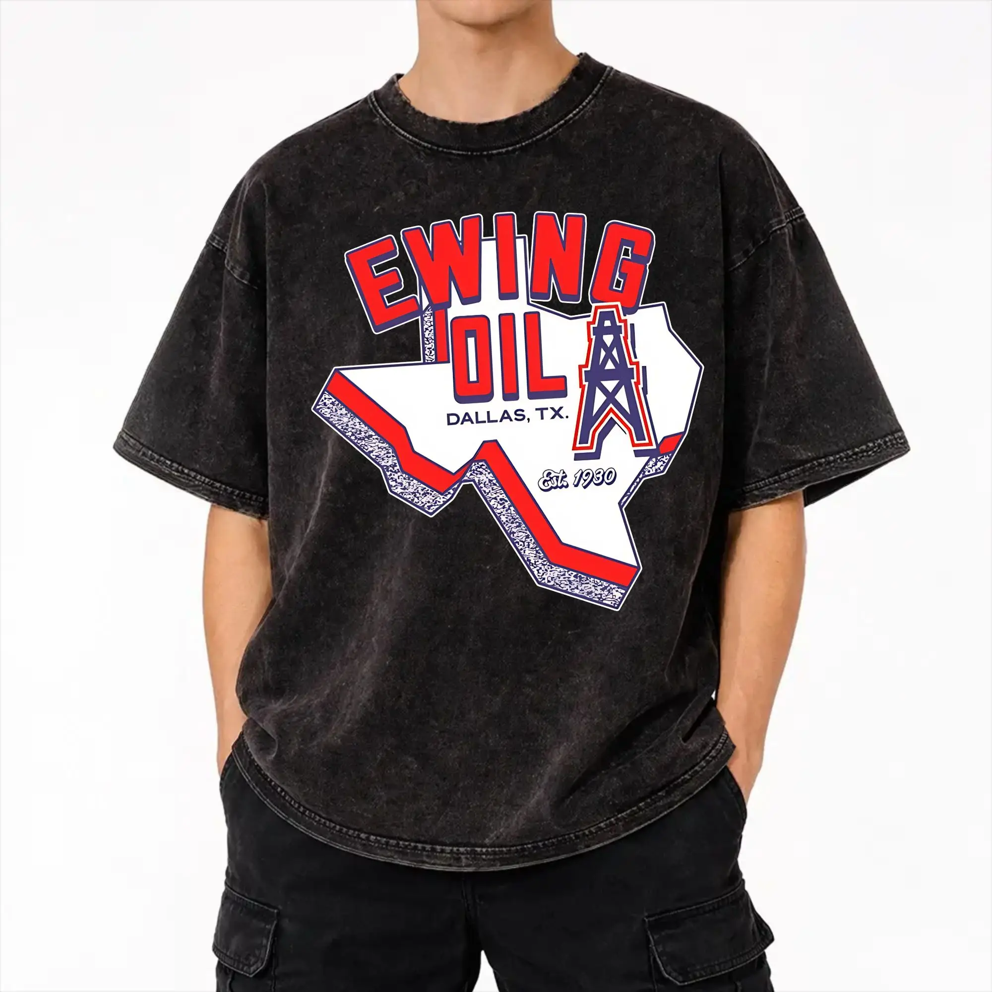 Ewing Oil Co. Dallas 70s TV Show  Washed T Shirt Streetwear Hip Hop Fashion T-Shirt  Tees Tops Men Women 100% Cotton Harajuku