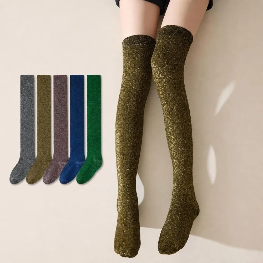 1 Pair Glitter Finish Over Knee High Socks Sheer Thin Fabric Soft Silky Texture Shiny Glitter Socks Stretchable Length
