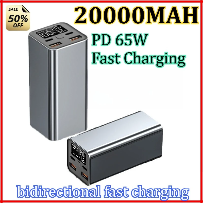 

For Smartphone Laptop Tablet iPhone Xiaomi 20000mAh External Power Bank Type C PD 65W Fast Charging Powerbank Battery Charger