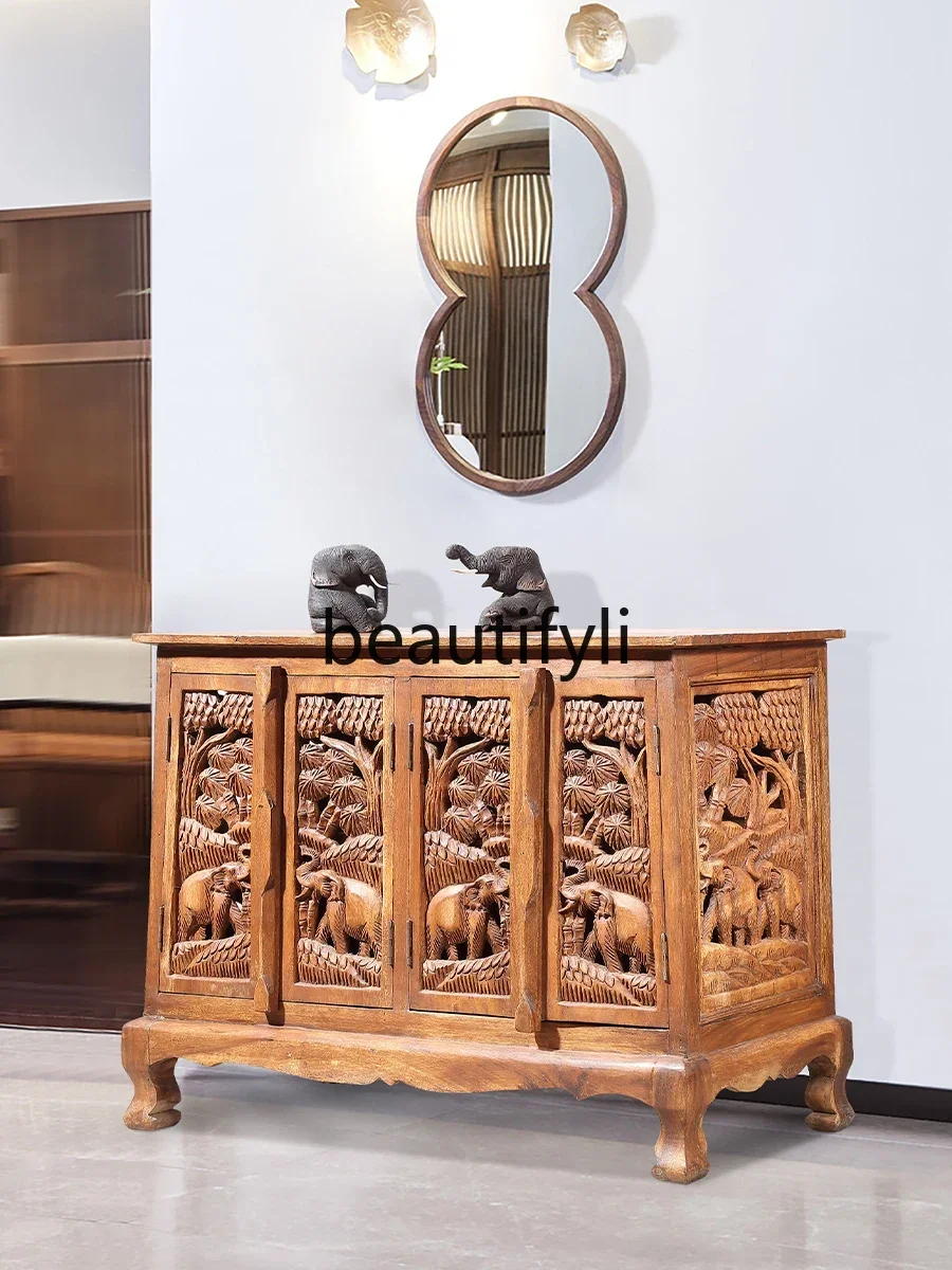 

ls 27Solid wood elephant entrance cabinet South East Asia style retro Chinese Zen living room decorative furniture