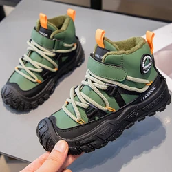 Childrens Winter Shoes High-top Leather Comfortbal Flat Non-slip Walking Shoes Trendy 2024 Warm Comfortable Snow Boots for Kids