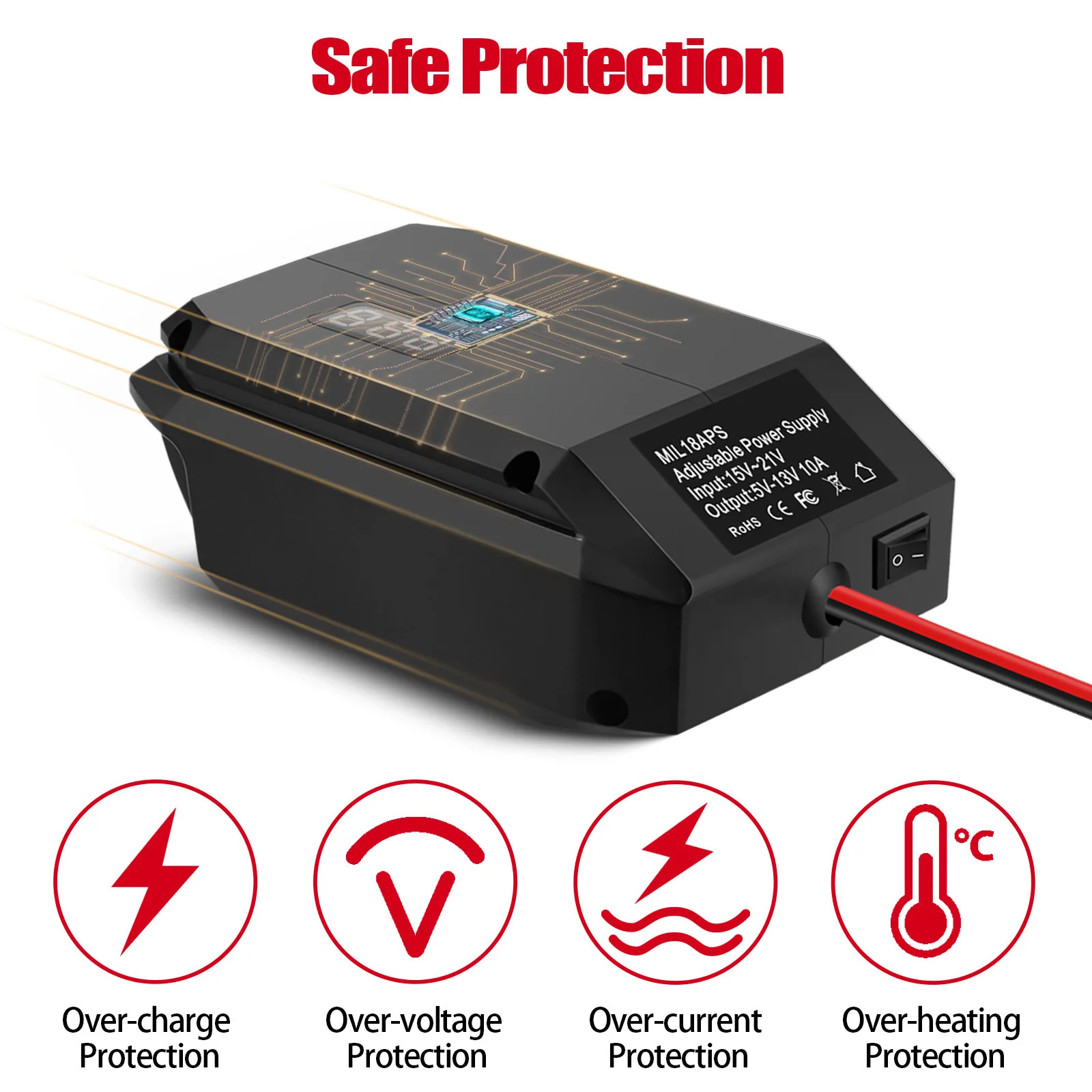 

10A Adapter For Makita Milwaukee Dewalt Bosch 18V Battery Adjustable Voltage Regulator 5V-13V Air Compressor Cleaner Display