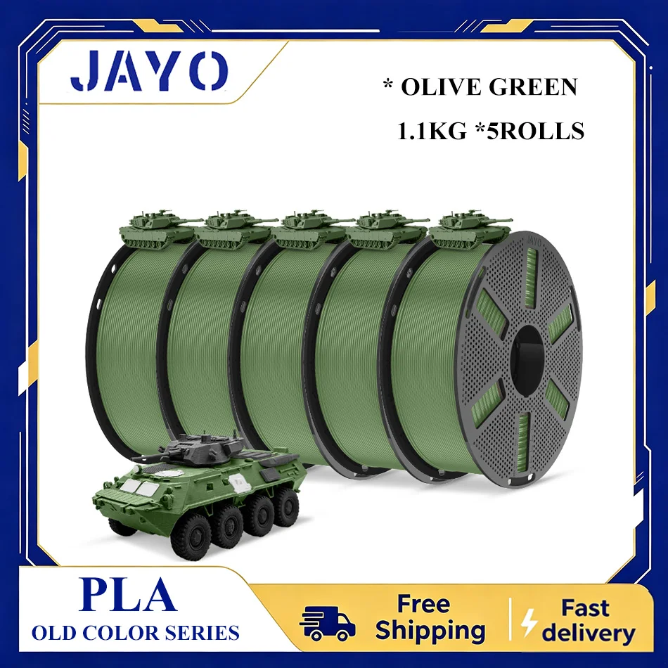 JAYO PLA Filament 5 Rollen 3D-Drucker Filament PLA 1,75mm Passend für die meisten FDM 3D-Drucker Wiederverwendbare Spule mit 3D-Filament-Nachfüllungen 1,1KG/Rolle