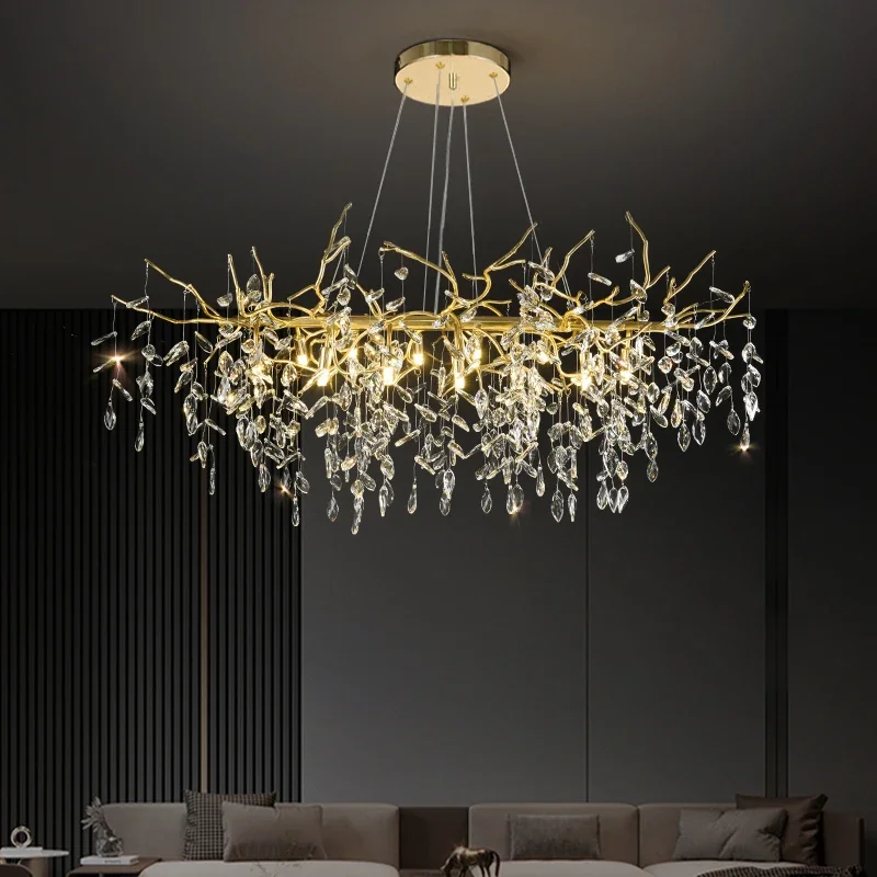 Branch-shaped American luxury gold ceiling crystal chandelier modern living room interior hall home branch chandelier