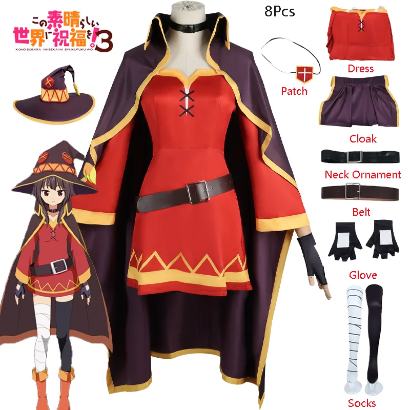 Anime KonoSuba God's Blessing on This Wonderful World Megumin Cosplay Costume Witch Hat Dress Halloween Party Play Suit for Girl