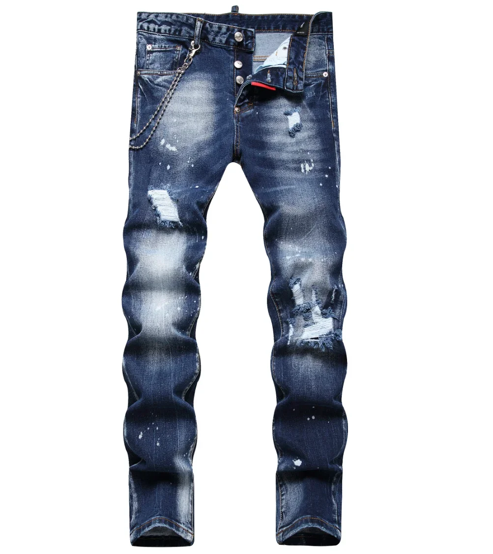 New Mens Ripped Jeans Luxury Men Skinny Jeans Light Blue Holes Pants Quality Male Stretch Slim Fashion Trousers Y2k Men Clothing