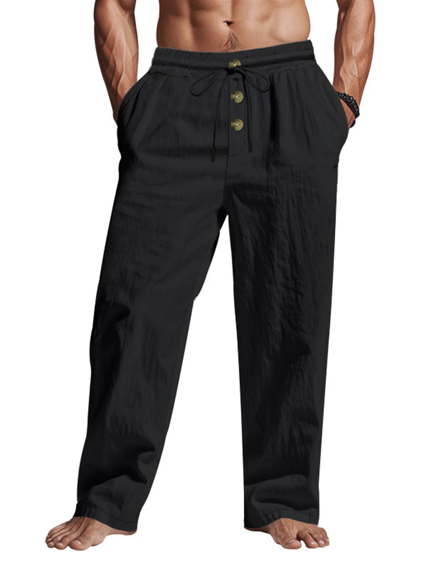 Men's Casual Pants Summer Breathable Trousers Solid Color High Quality Sweatpants, Hawaiian Beach Sports Jogging Pants