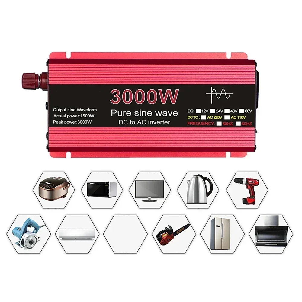 

3000W Pure Sine Wave Power Inverter DC 12V to 220V 50Hz Solar System Off Grid Voltage Transformer with USB Universal Sockets
