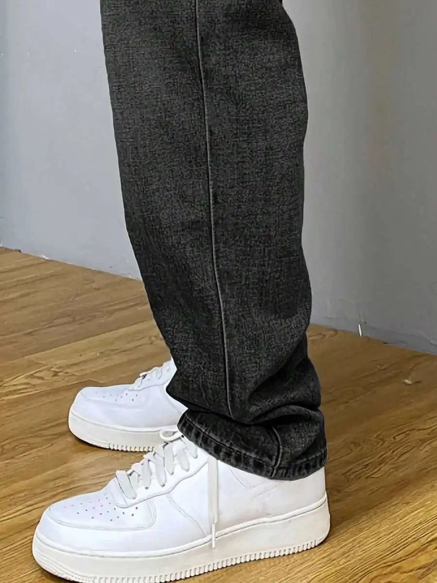 

Mens Distressed Straight Cut Loose Fit Denim Jeans For Daily Casual Grunge Outfits