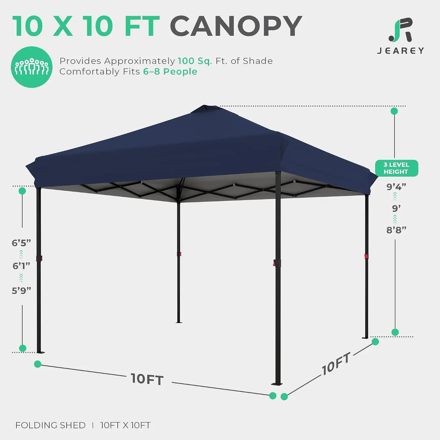 10x10 FT Navy Blue Pop Up Canopy Tent, One-Push Setup Market Gazebo with Silver-Coated Top, Wheeled Bag, 4 Sandbags and 8 Stakes
