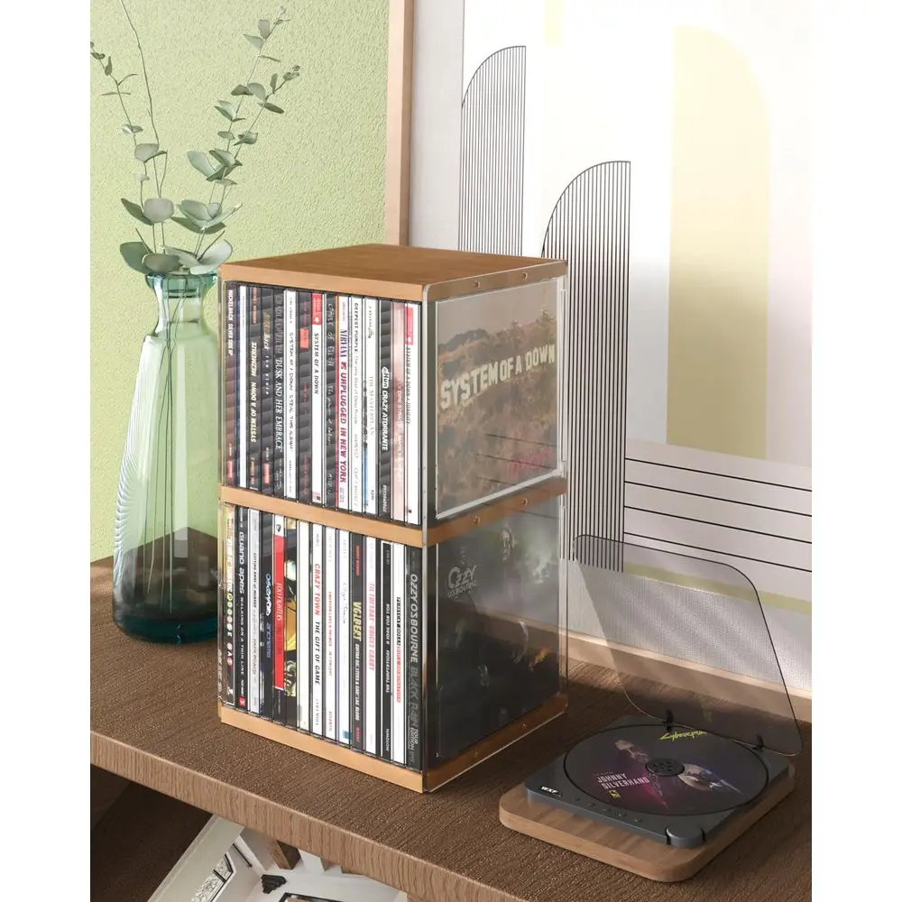 Walnutcolored MDF CD Holder Desk Rack Organizer, Cute Holds 30 CD Case, Cd Holder Stand, CD Storage Shelf Tower Stand Dollar, F