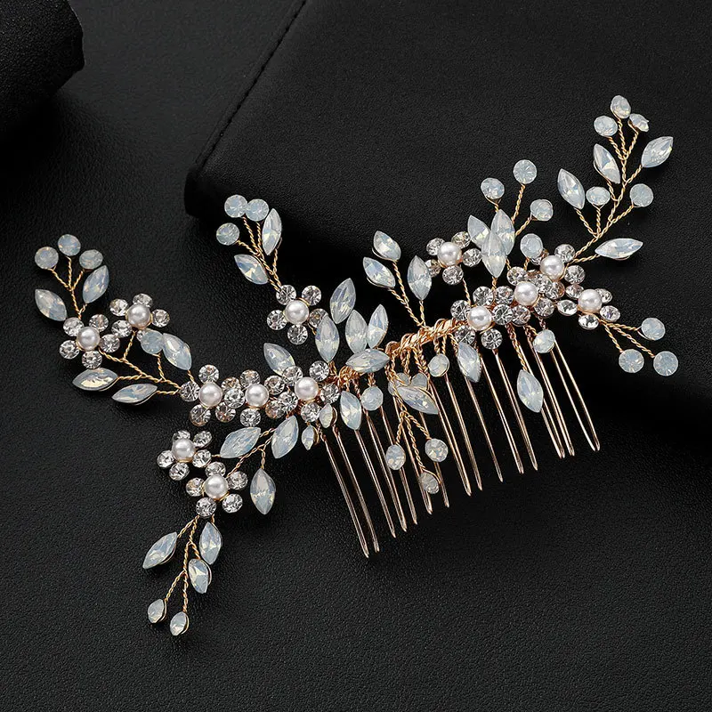 SLBRIDAL Handgefertigter Braut-Haarkamm mit Strass und Opal-Kristallen, Hochzeits-Kopfschmuck, Haaraccessoires für Brautjungfern und Frauen – Detail 3