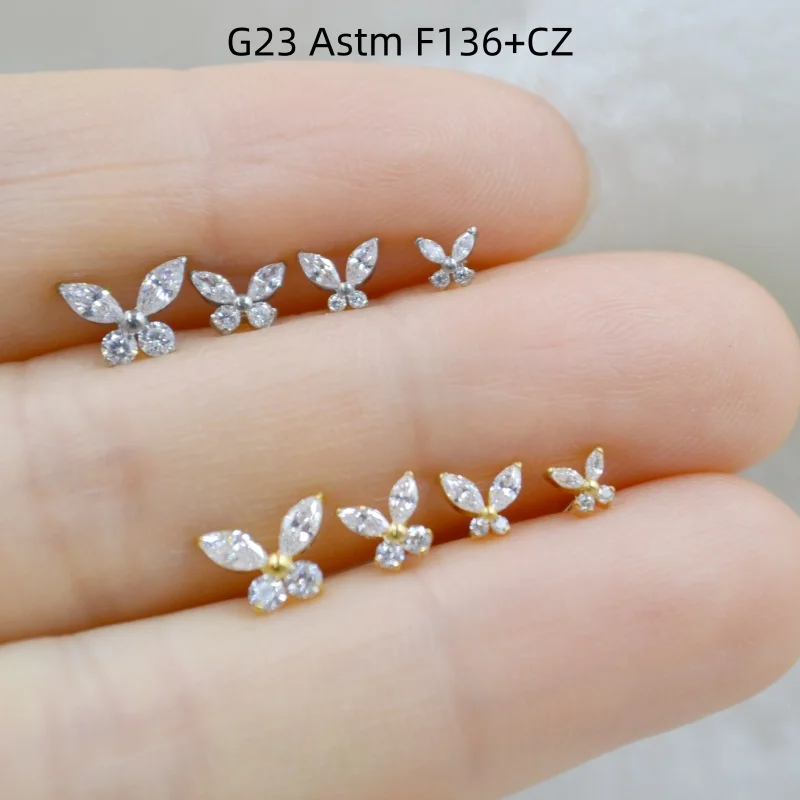 Großhandel 10 Stück G23 Titan ASTM F136 Körperschmuck CZ Lippen-Labret-Stab Ohr-Helix-Tragus-Rook-Stab – Detail 4