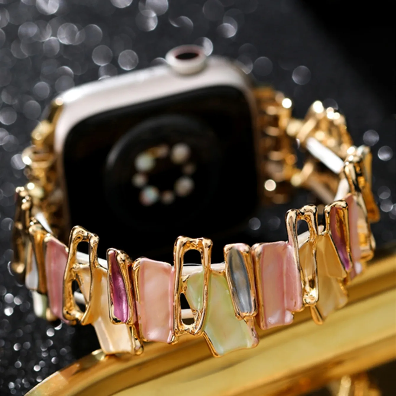 حزام معدني لساعة أبل 38 مللي متر 40 41 42 44 45 49 مللي متر غير النظامية الهندسة مطاطا سوار لسلسلة iWatch 9 8 SE 7 6 5 4 3