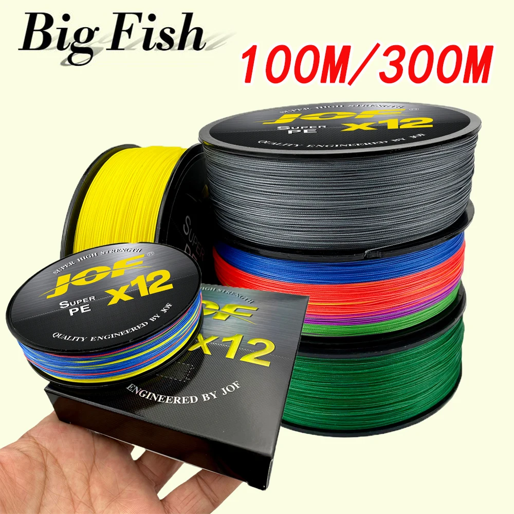 JOF X12 Abrasion Resistant 12Strands Braided Fishing Line 100M300M Multifilament 100%PE Wire Saltwater Freshwater Fishing Tackle