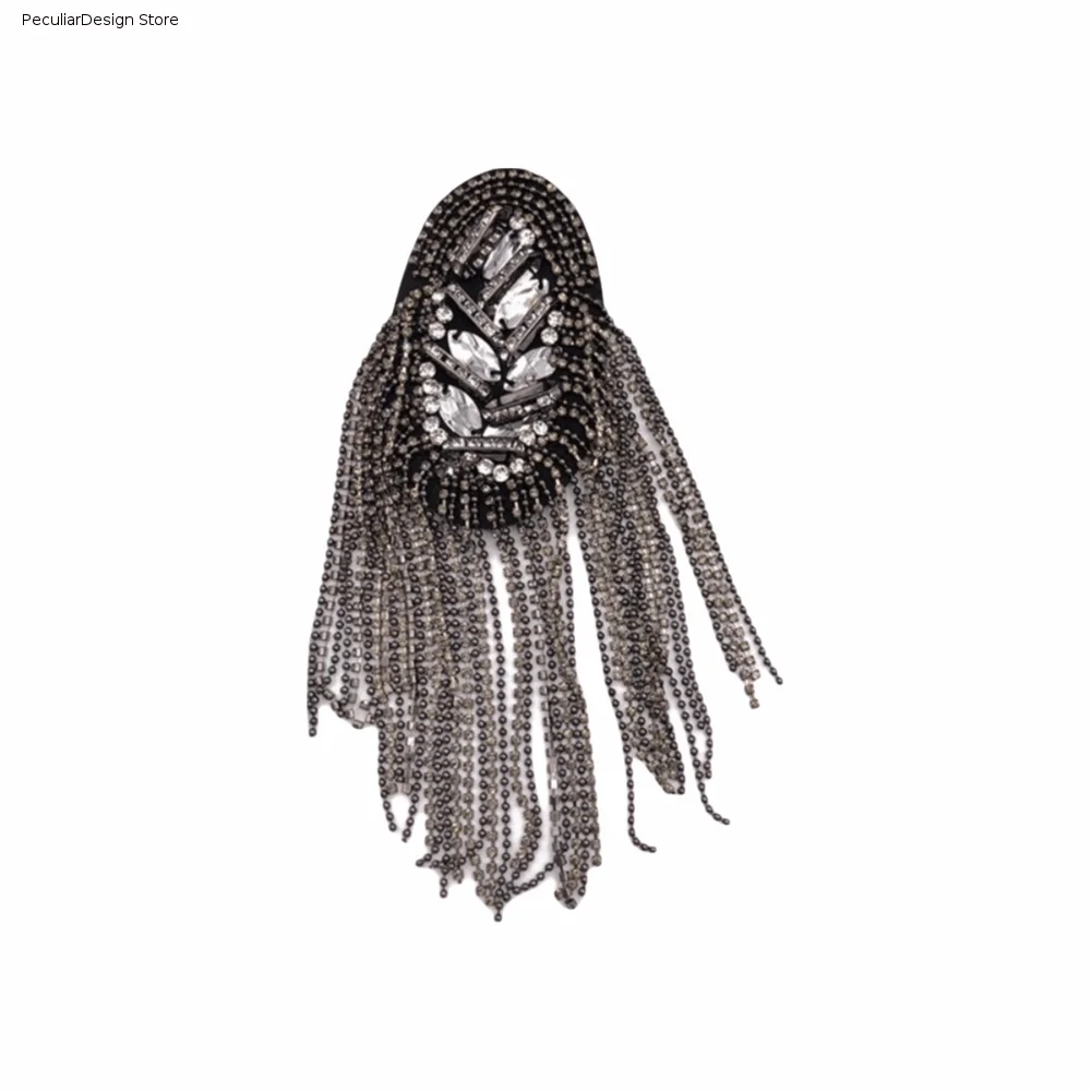 Fashion Handmade Shoulder Epaulettes Long Chain Vintage Tassel Shoulder Board Fringe Design Lightweight Rhinestone Epaulet Gifts