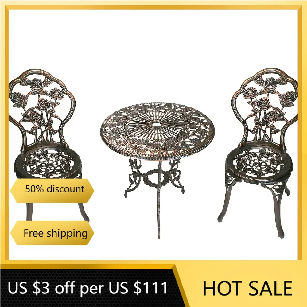 3-Piece Rose Bistro Set With 23.5-Inch Cast Aluminum Top Table Freight Free Chair Garden Chairs Outdoor Seating Furniture Lounge