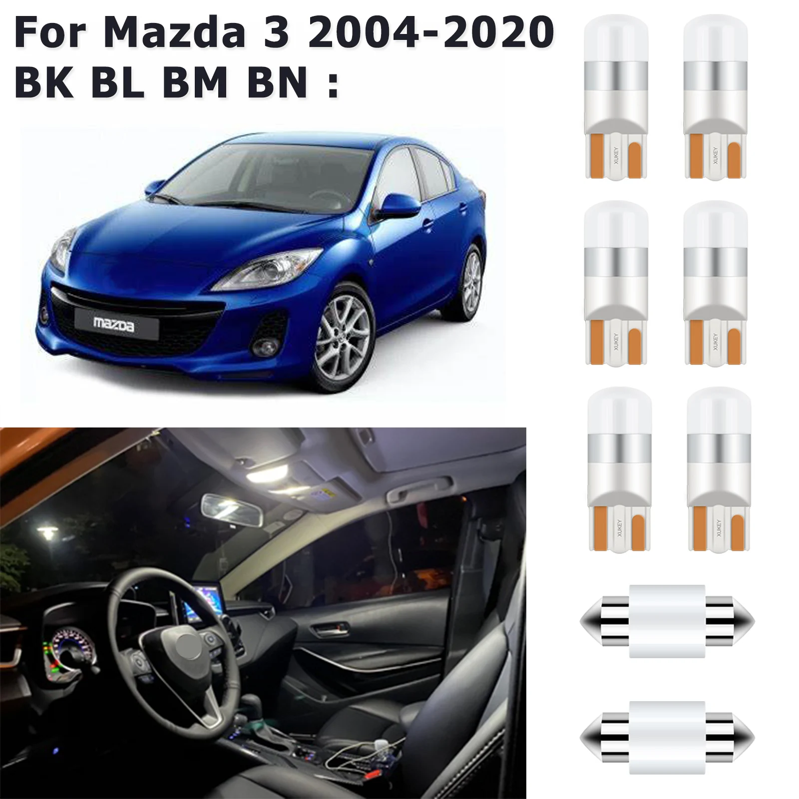 

12V Super Bright White LED Bulb Canbus For Mazda 3 BK BL BM BN 2004-2020 2014 2018 2017 2011 Interior Map Dome Reading Light Kit