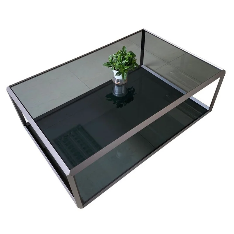 Living room furniture industrial aluminum frame center tea table fancy glass coffee table