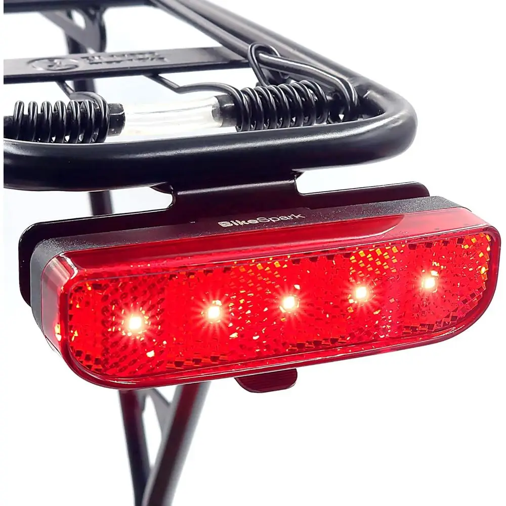 

Smart Rear Light for Bike Racks with Brake Sensor, AirTag Holder, USB Charging, Large Reflector, Adjustable Bolt Mounts, Taiwan