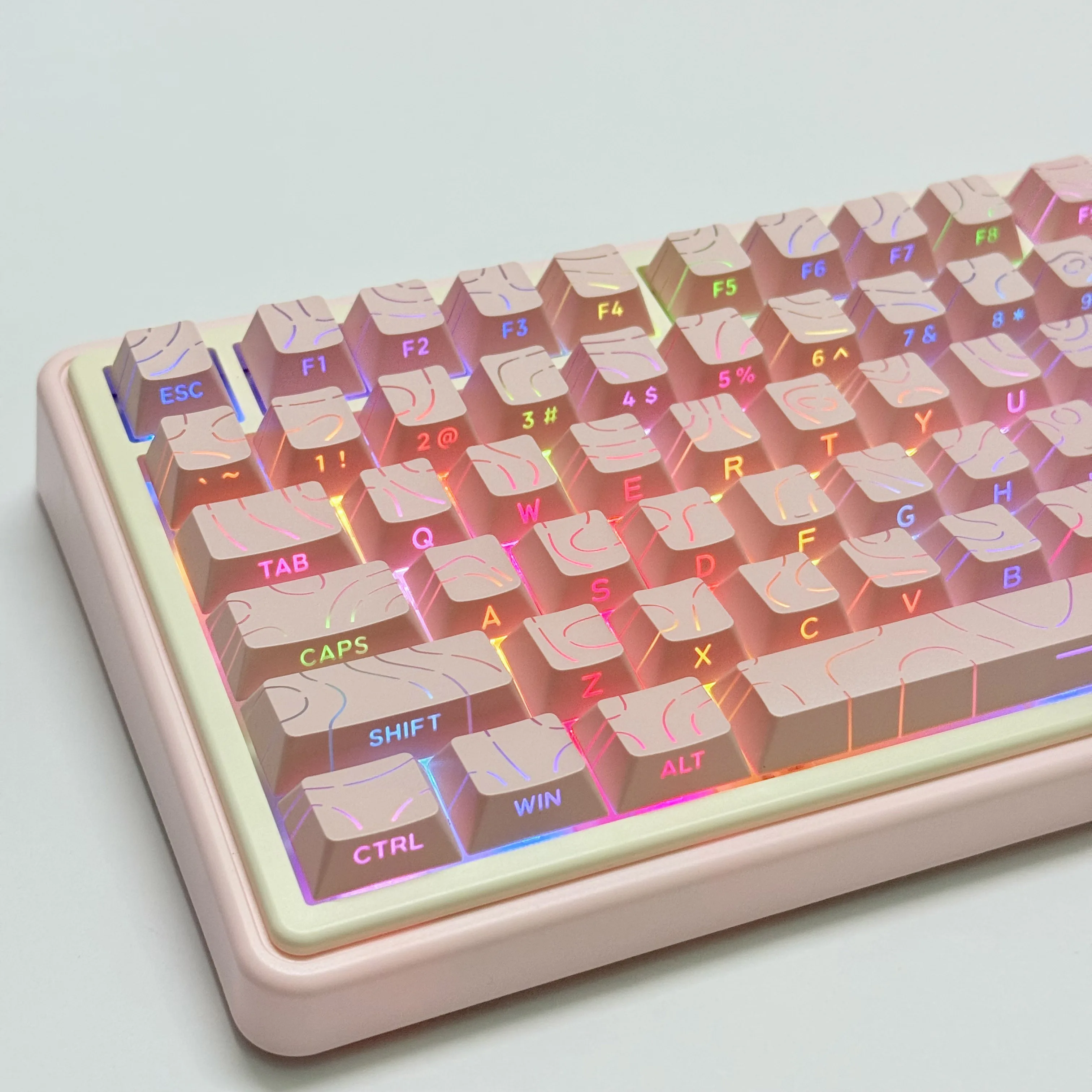 Keycap Contour Lines 60% 65% 70% 75% TKL 96% 100% Profil Cherry 97/133 tombol Side-Legend Custom Keycap untuk Keyboard Mekanik