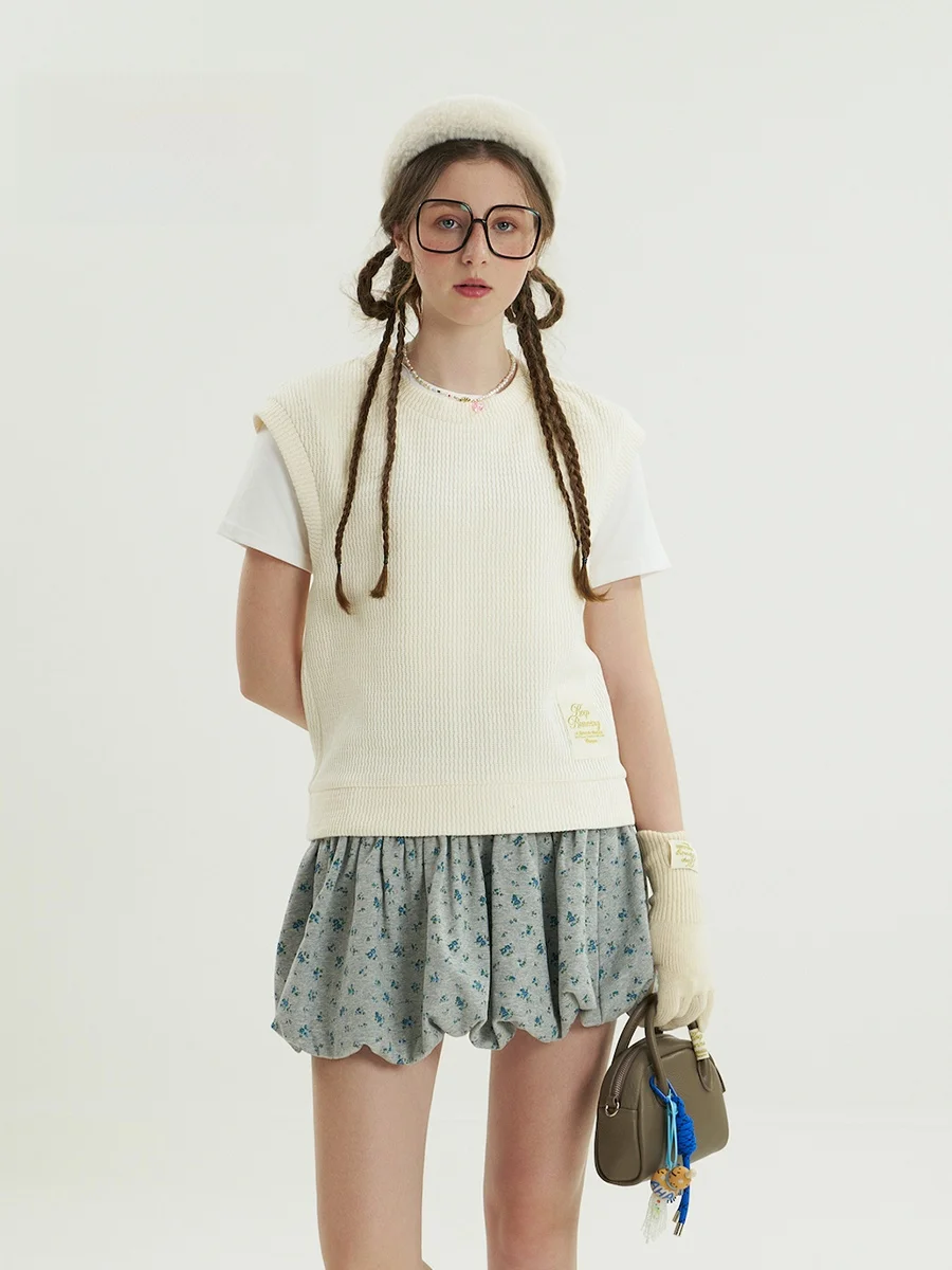 

AHA Sweet Casual College Sle Women's ort Knitted Vest Spring 2025 Cotton Polyester Blend round Ne H-ape Outerwear