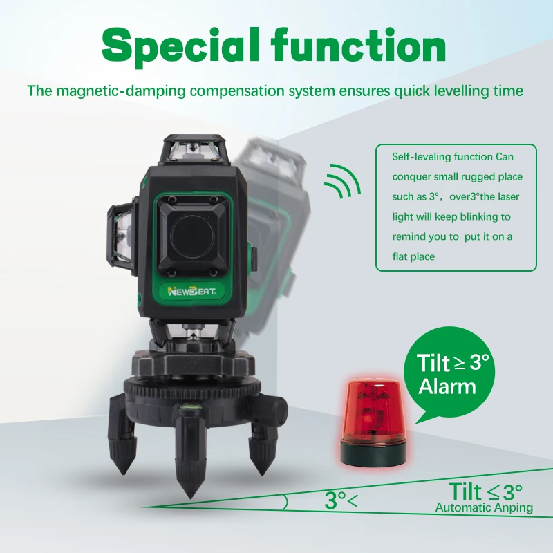 NewBeat Green Beam Rotary Laser Level 16 Lines 4D 360 Self Leveling Laser Levels Automatic for Construction NBT-LL-16B