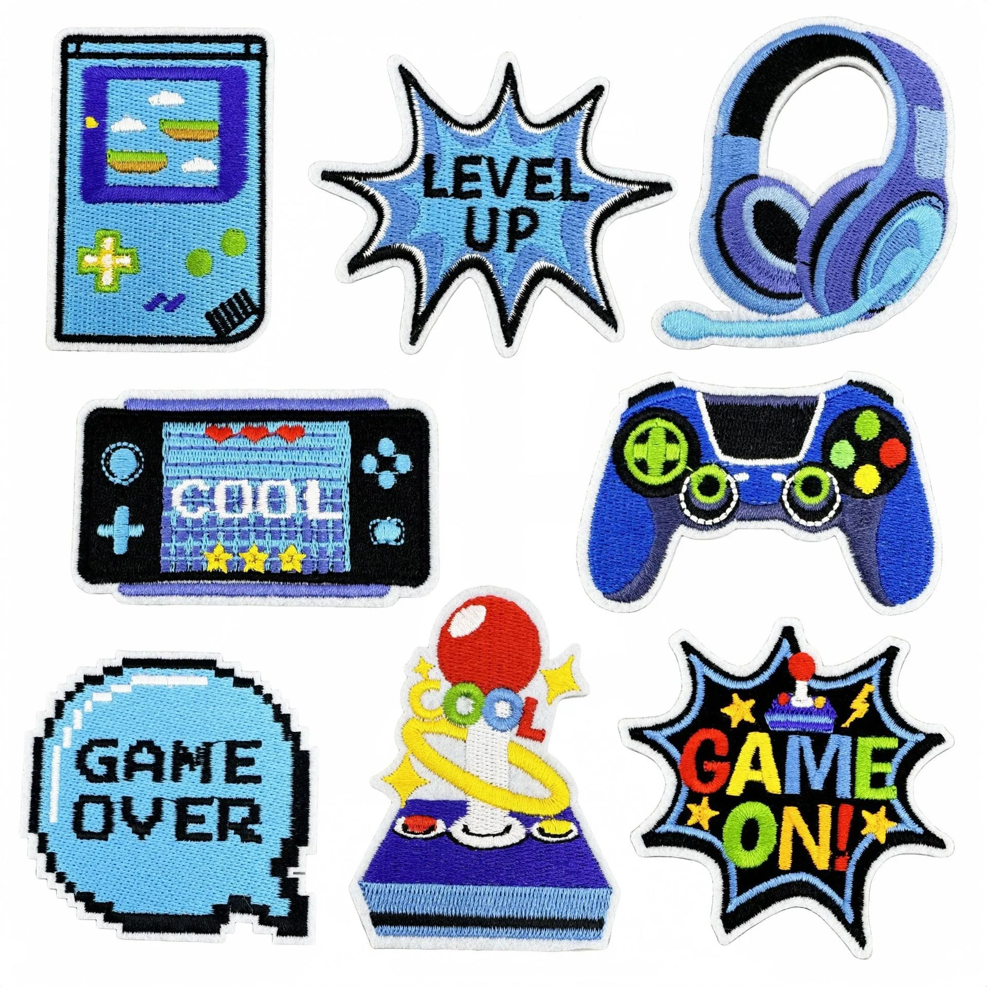 Cartoon Gaming Badges Cool Game Console Joypad Headset Appliques for Clothing Decor Game Over Level Up Nostalgic Iron on Patches