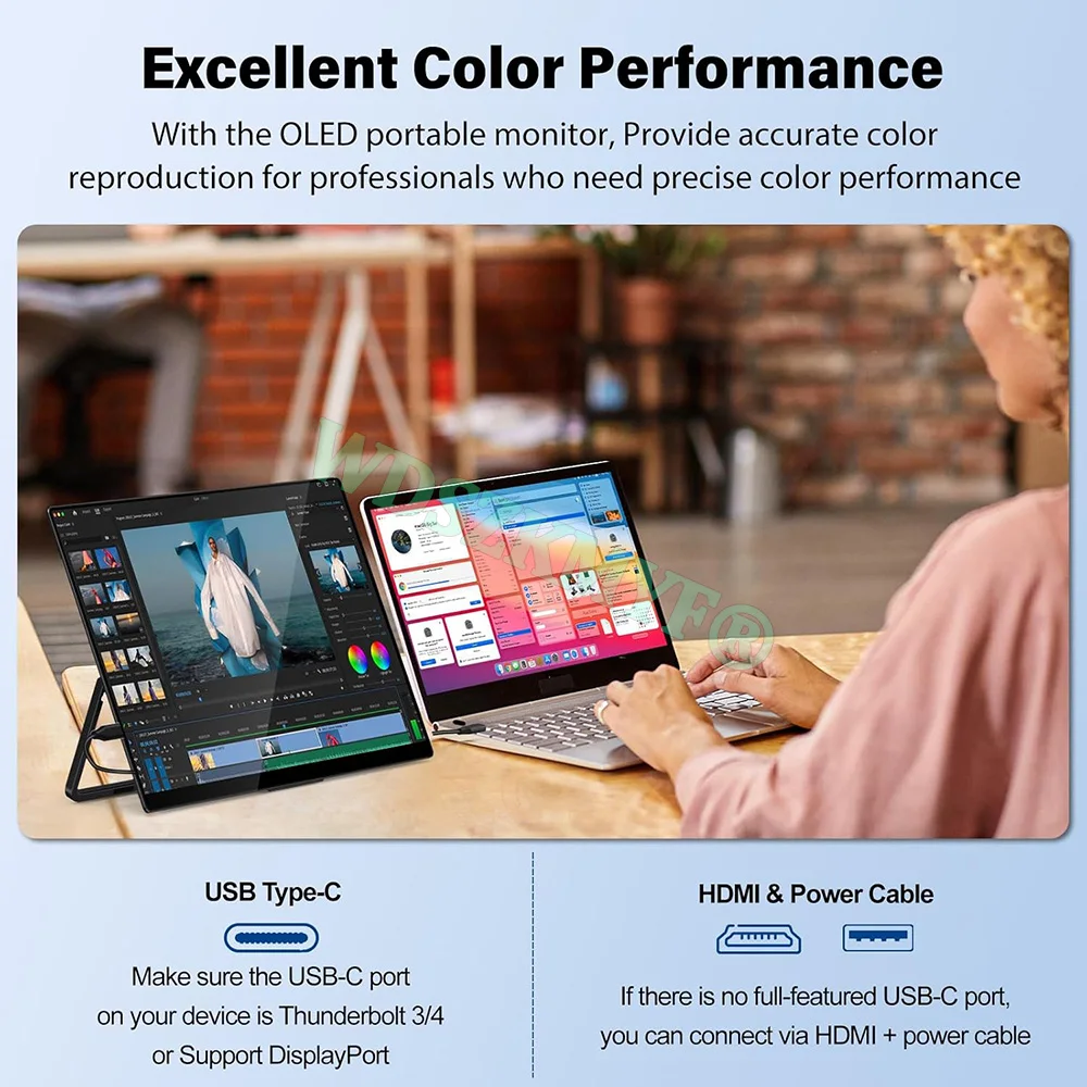 Monitor Portabel 14/15.6/16 Inci Panel IPS USB-C 1080P FHD 60Hz Tampilan Bepergian Kompatibel untuk PC Laptop Xbox Switch