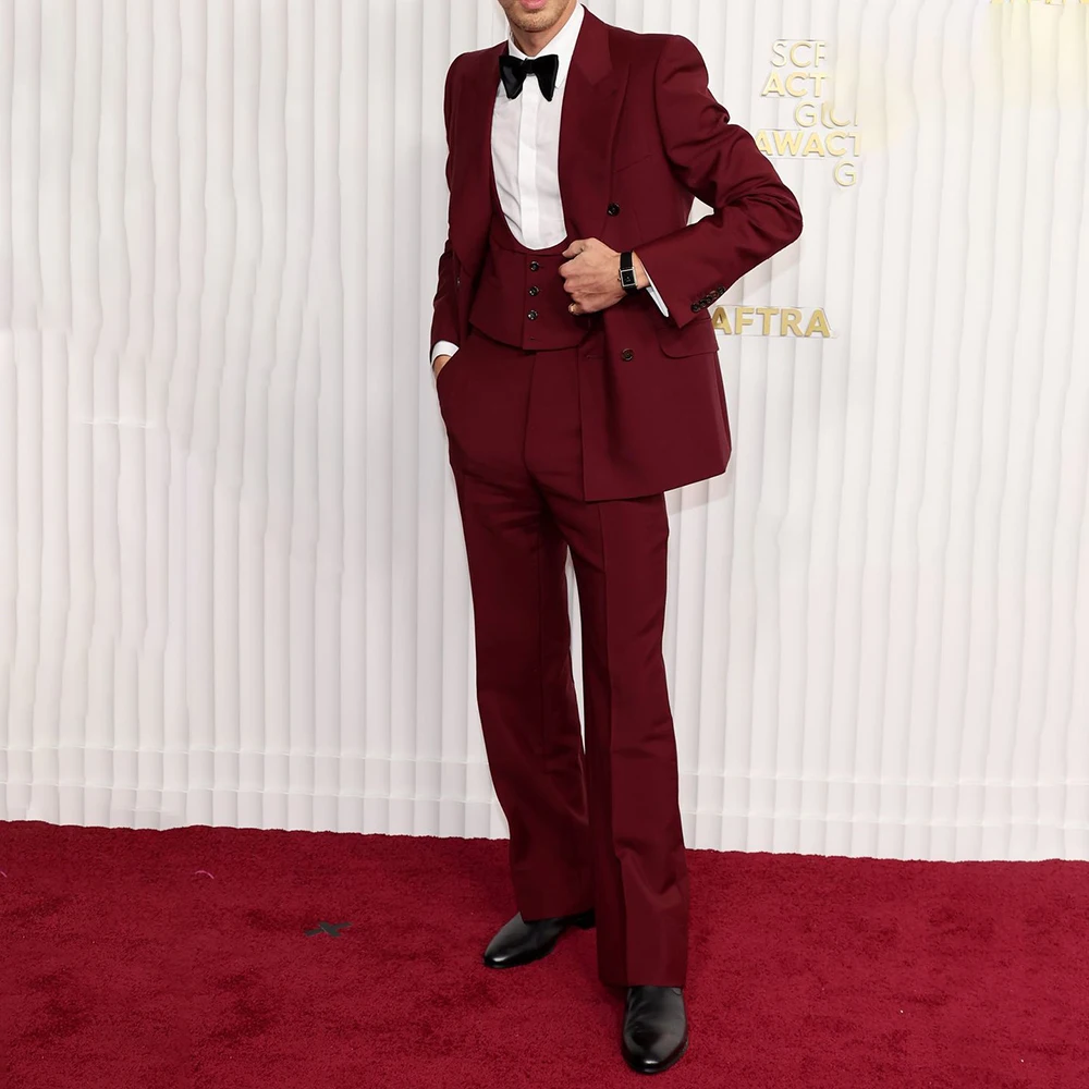 

Chic Double Breasted Men's Suits High Quality Peak Lapel Slim Fit 3 Piece Jacket Pants Vest Wedding Groomsmen Male Clothing Sets