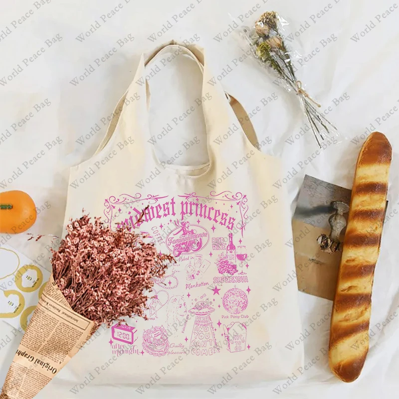 1 pz The Midwest Princess Pink Club pattern Tote Bag letteratura borsa a tracolla illustrazione ragazza Book Bag