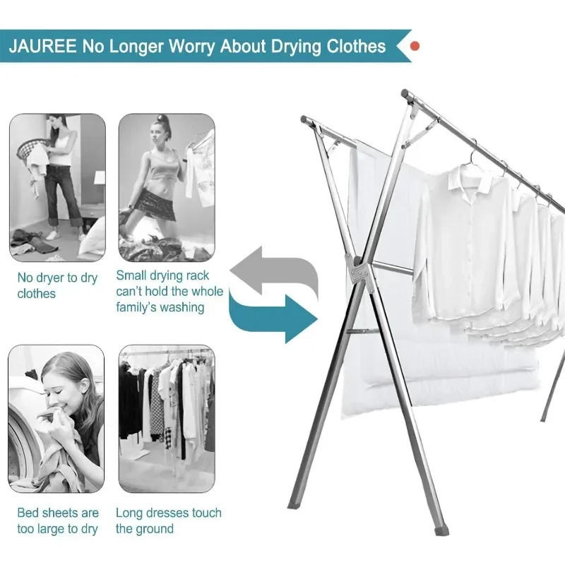 95 Inches Clothes Drying Rack Clothing Folding Indoor Outdoor, Heavy Duty Stainless Steel Laundry Drying Rack, Folda