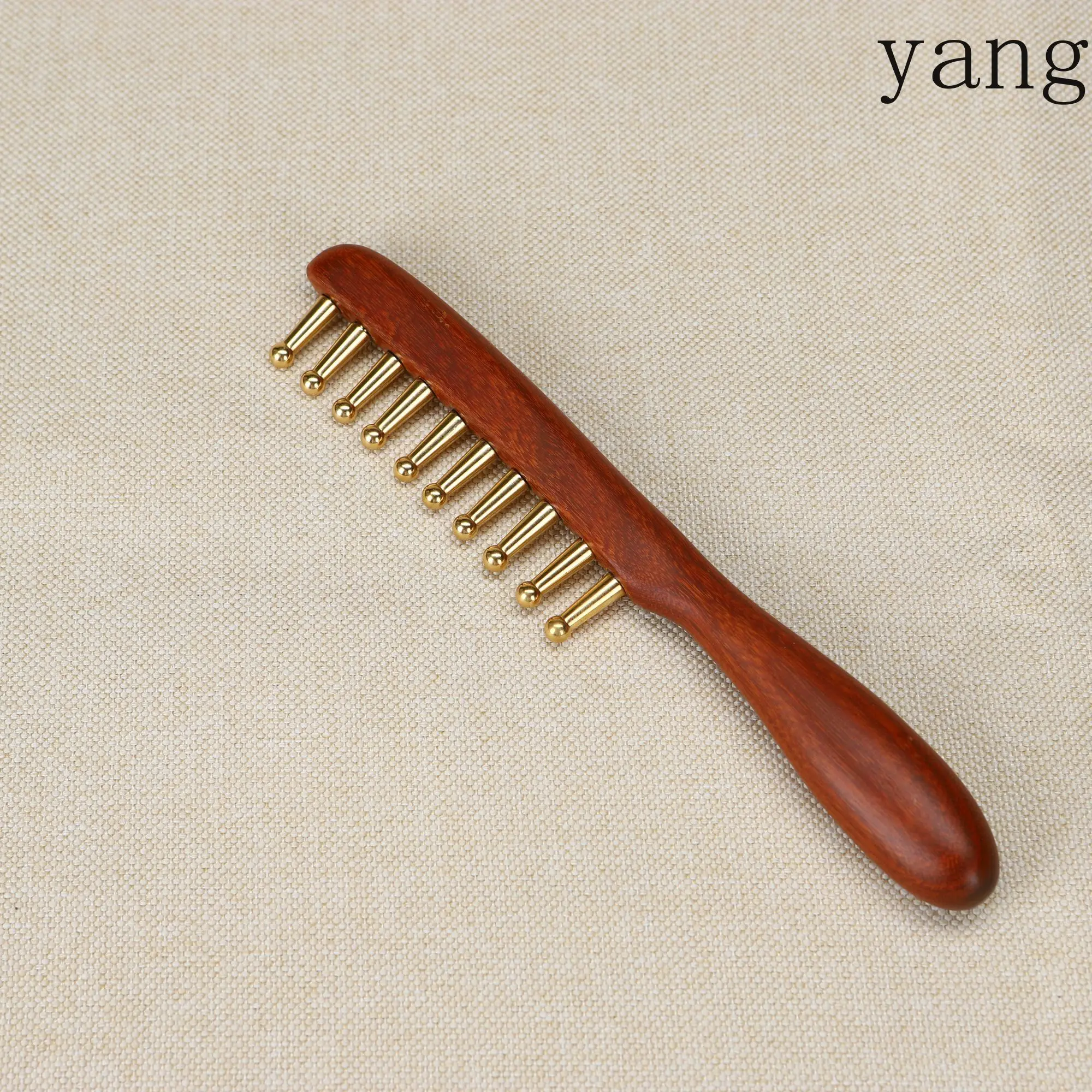 10-Teeth Copper & Wood Massager Comb for Head Meridian Therapy and Relaxation