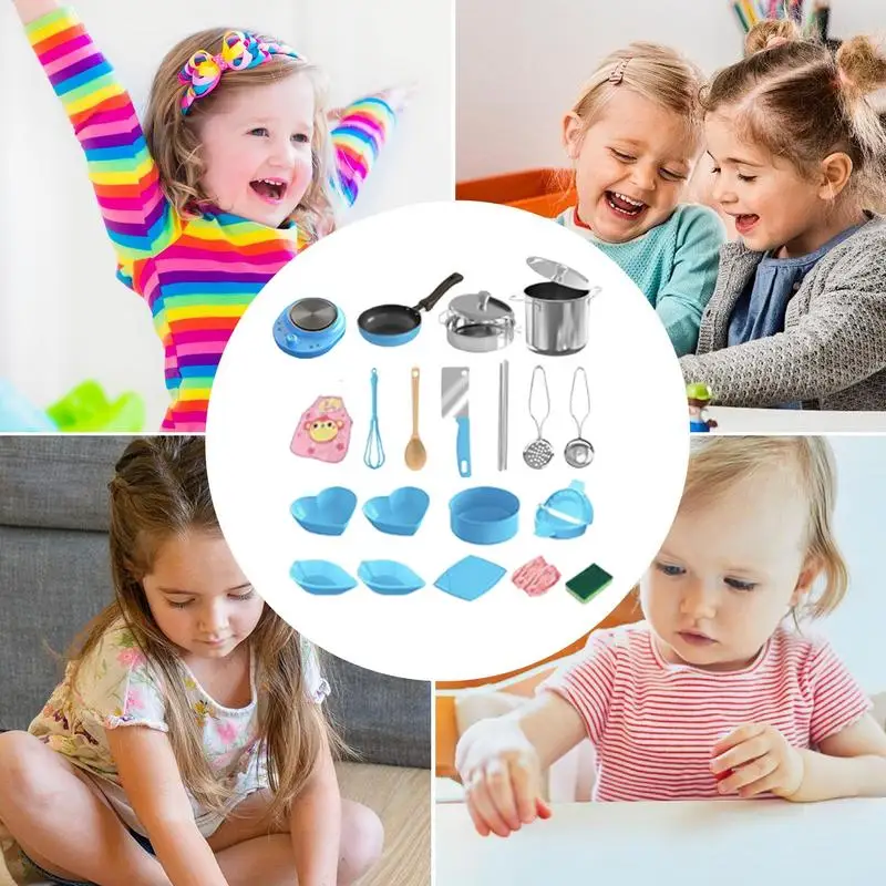 Juego de 22 Uds de juguetes de cocina para niños, utensilios de cocina pequeños realistas, accesorios para niños, aprendizaje seguro en el aula