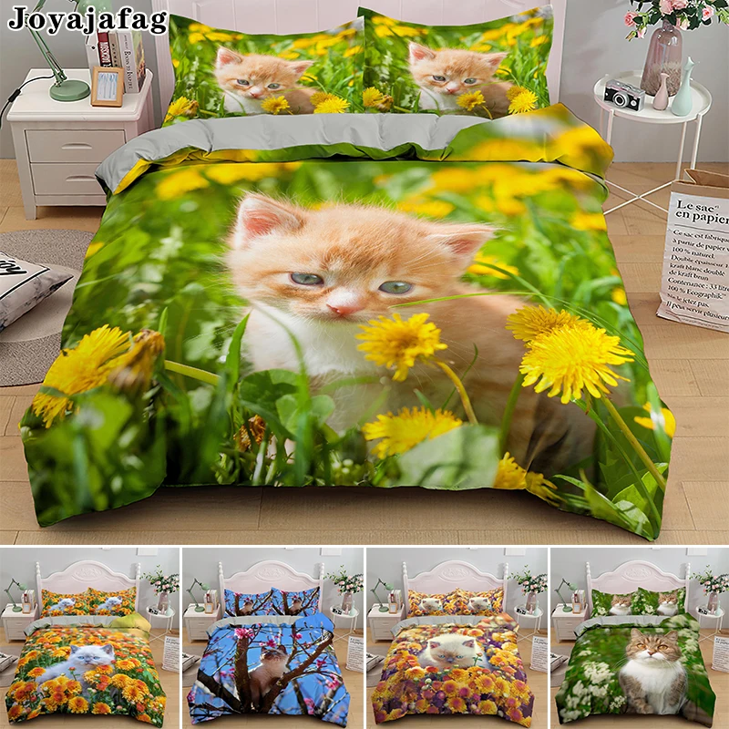 

Kitten In The Flowers Adult Children Bedding Set Single Double Queen King Comforter Cover Pillowcase 3D Cat Printed Duvet Covers