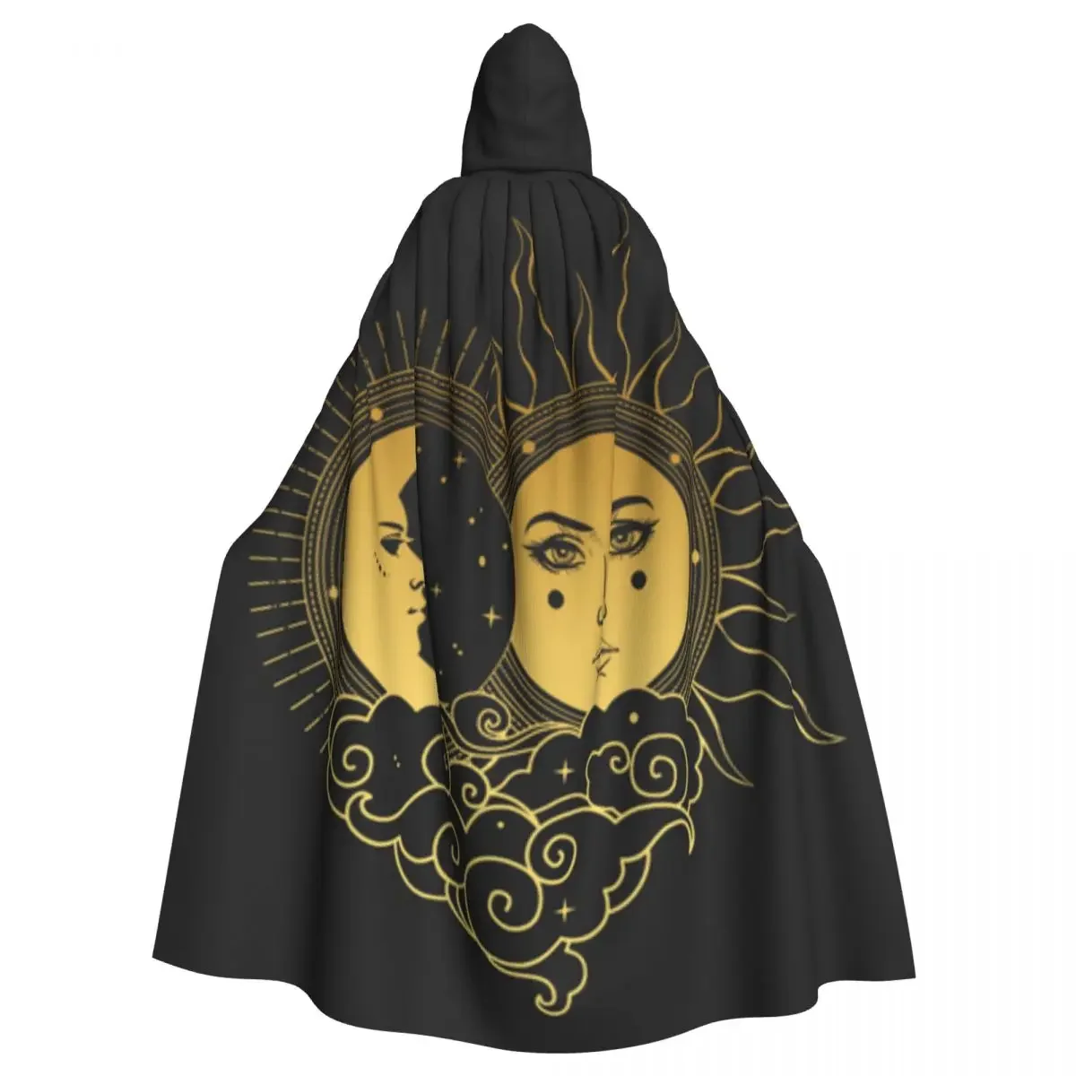 

Adult Cloak Cape Hooded Moon Sun Medieval Costume Witch Wicca Vampire Elf Purim Carnival Party