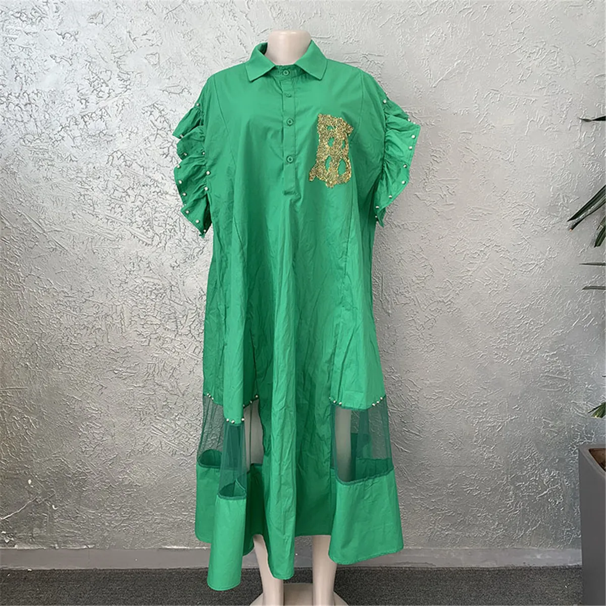 Te koop elegante shirts met halve mouwen voor dames onregelmatige ruches midi pure shirtjurk plus size feestjurken met binnenrok