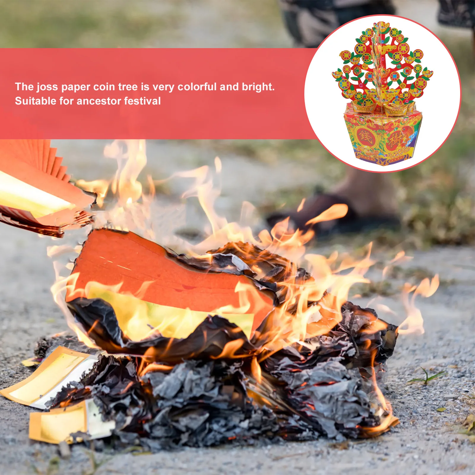 

1Pair Ancestor Money Tree Burning Paper Double-Sided Clear Printed Paper Money for Sacrifice Ancestor Worship Festival Qingming