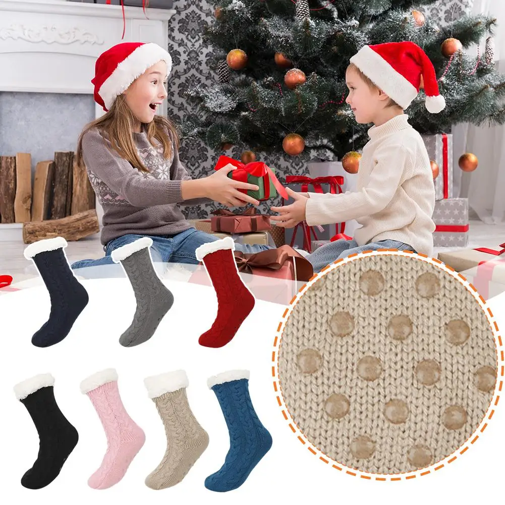 Women Warm Mid Tube Socks Plush Anti Slip Sleeping Solid Floor Thickening Stocks Men's Socks Slippers Color Home Socks Inte E5M8