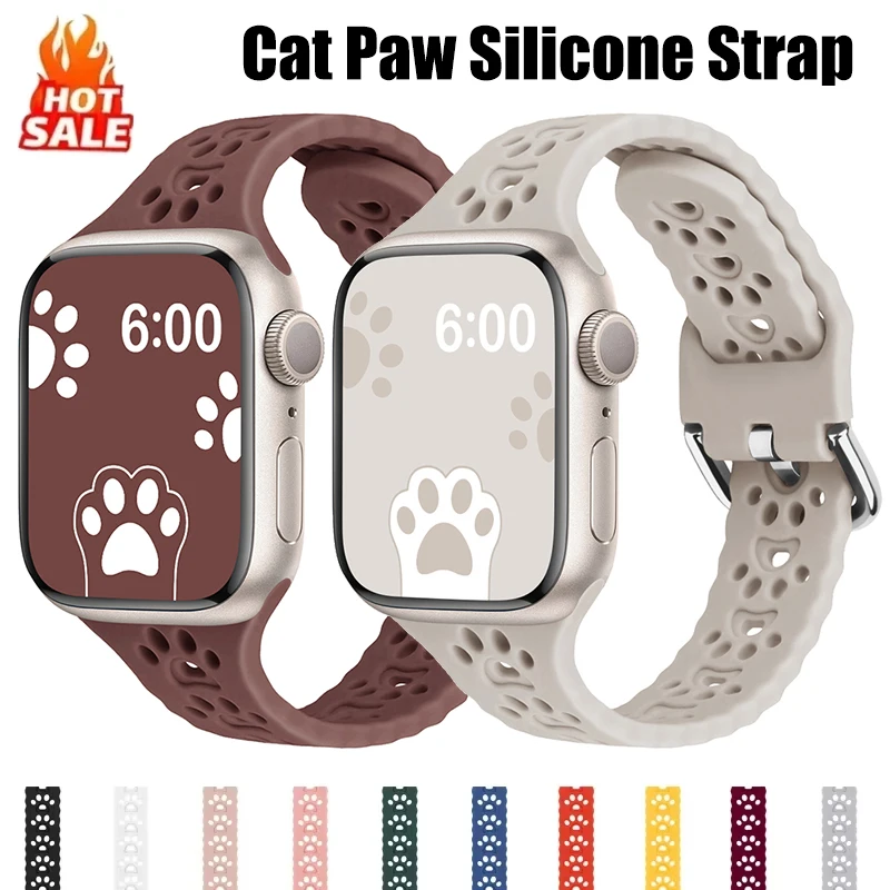 

Cat Paw Silicone Strap For Apple Watch Band 44mm 40mm Correa 38 42mm bracelet iwatch Series ultra 8 7 SE 6 5 4 3 49mm 45 mm 41mm