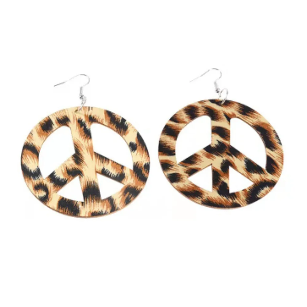 PESENAR Peace Logo Accessory Set (including sunglasses, patterned neckband, leopard print earrings, silver necklace)