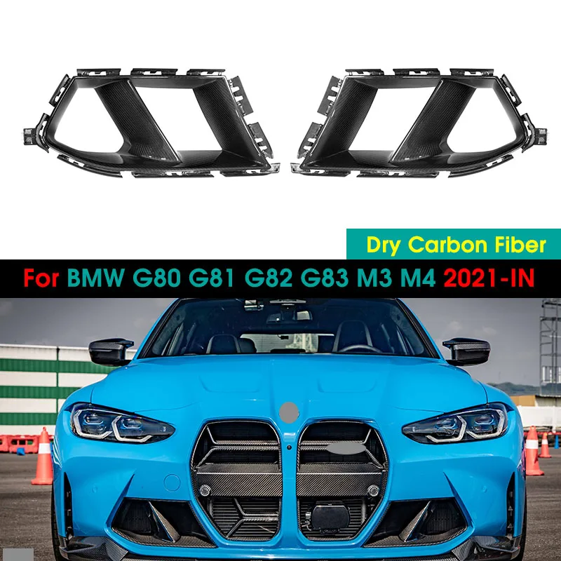 Dry Carbon Fiber Front Bumper Fog Light Cover MP Style Air Vent Cover Trim Outlet Intake Frame For BMW G80 G82 G83 M3 M4 2021-IN