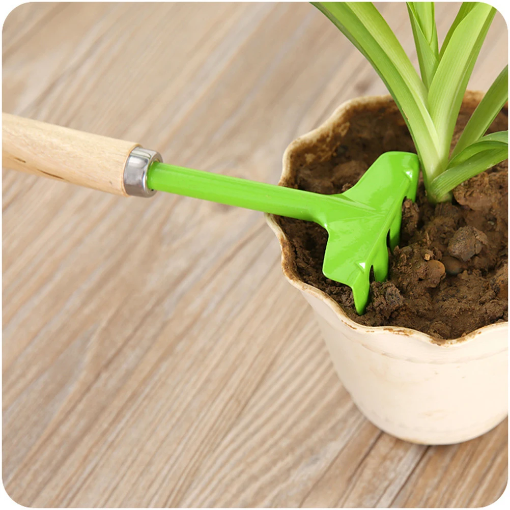 

3 Pcs Kids Gardening Tools Set Durable Metal Wooden Handles Shovel Rake Toy Right Size Bright Colors Perfect Gift