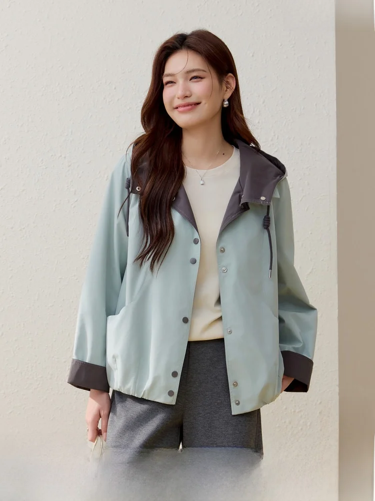 

Faionable ort Hooded Stand Collar Jaet plus Size Women's Clothing Versatile Outerwear Spring New Arrival Korean Sle