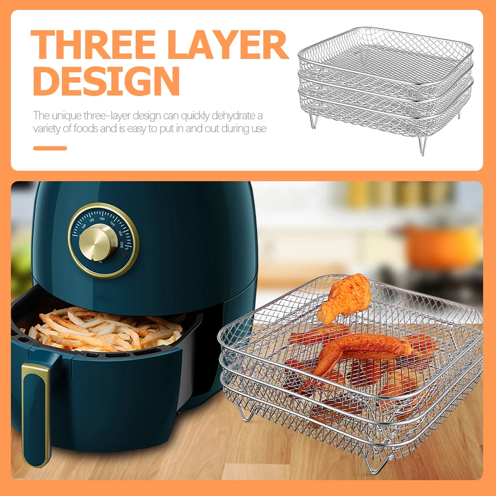

3pcs Stainless Steel Steam Air Fryer Accessories Stackable Square Roasting Grilling Drying Cooking Rack For Oven Bacon Meat