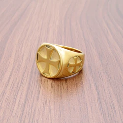 Punk 316L Stainless Steel Gold Plated Iron Double Cross Knight Templar Ring For Gift